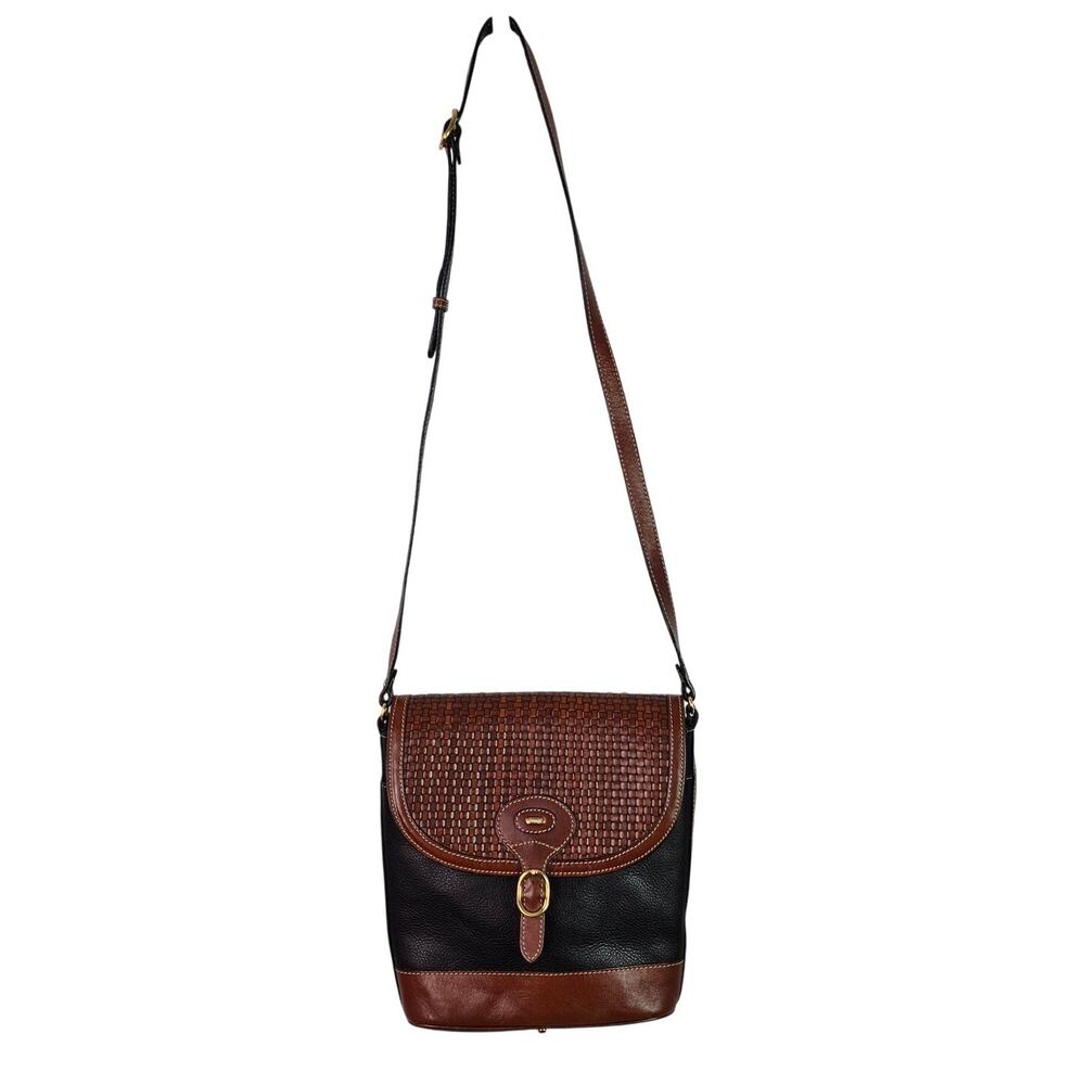 Bally Brown Woven Black Pebble Leather Vintage Crossbody Flap Bag Purse